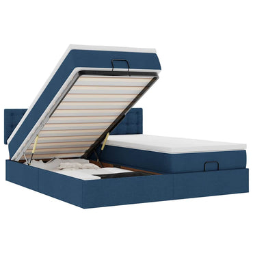 vidaXL Ottoman-Bett mit Matratzen & LEDs Blau 180x200 cm Stoff