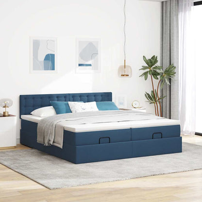 vidaXL Ottoman-Bett mit Matratzen & LEDs Blau 180x200 cm Stoff