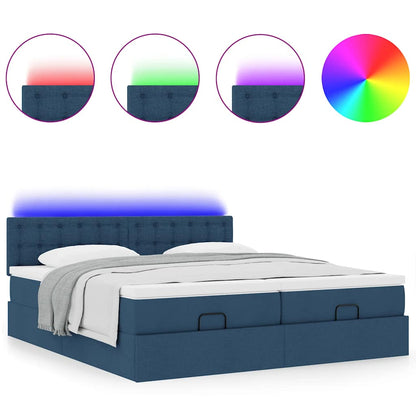 vidaXL Ottoman-Bett mit Matratzen & LEDs Blau 180x200 cm Stoff