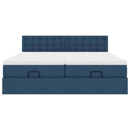 vidaXL Ottoman-Bett mit Matratzen & LEDs Blau 180x200 cm Stoff