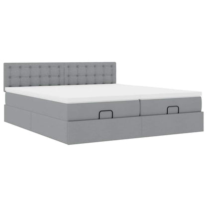 Ottoman-Bett mit Matratzen & LEDs Hellgrau 200x200 cm Stoff