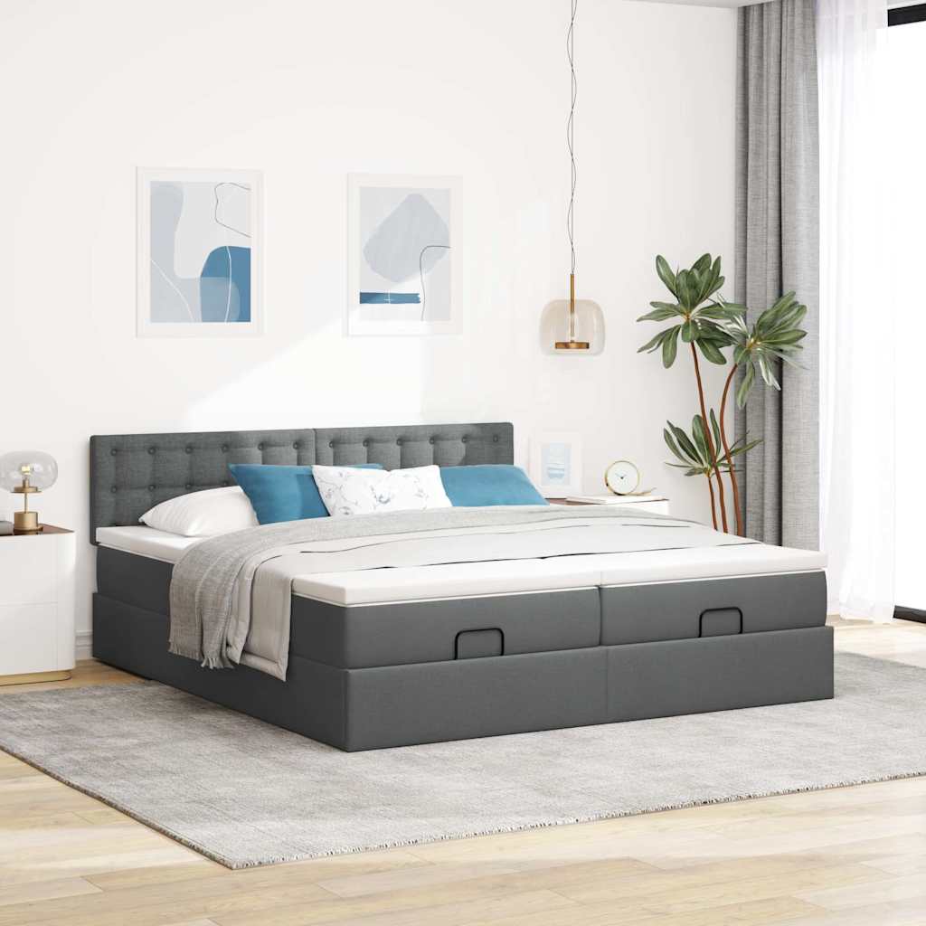 vidaXL Ottoman-Bett mit Matratzen & LEDs Dunkelgrau 200x200 cm Stoff