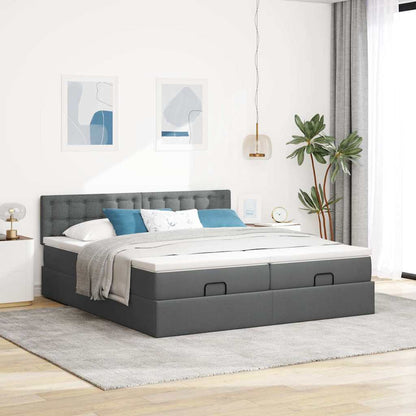 vidaXL Ottoman-Bett mit Matratzen & LEDs Dunkelgrau 200x200 cm Stoff
