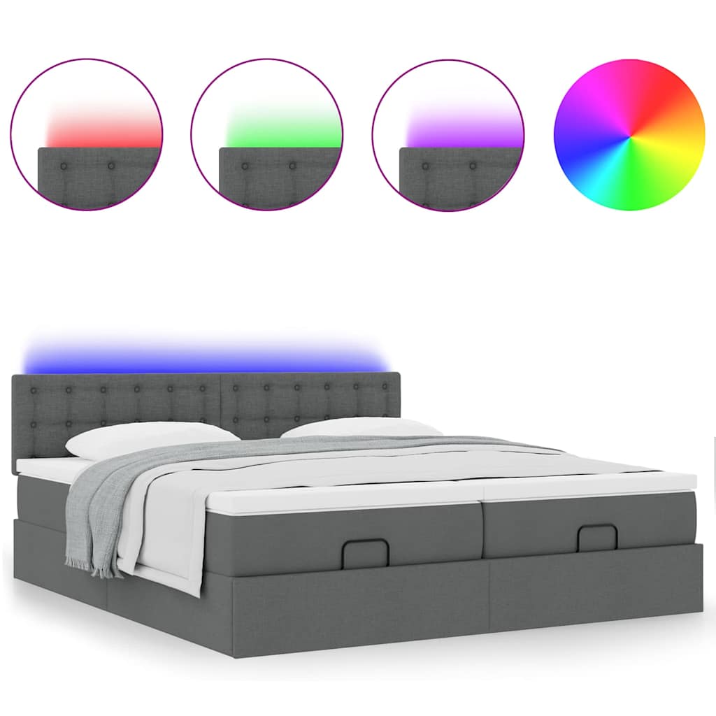 vidaXL Ottoman-Bett mit Matratzen & LEDs Dunkelgrau 200x200 cm Stoff