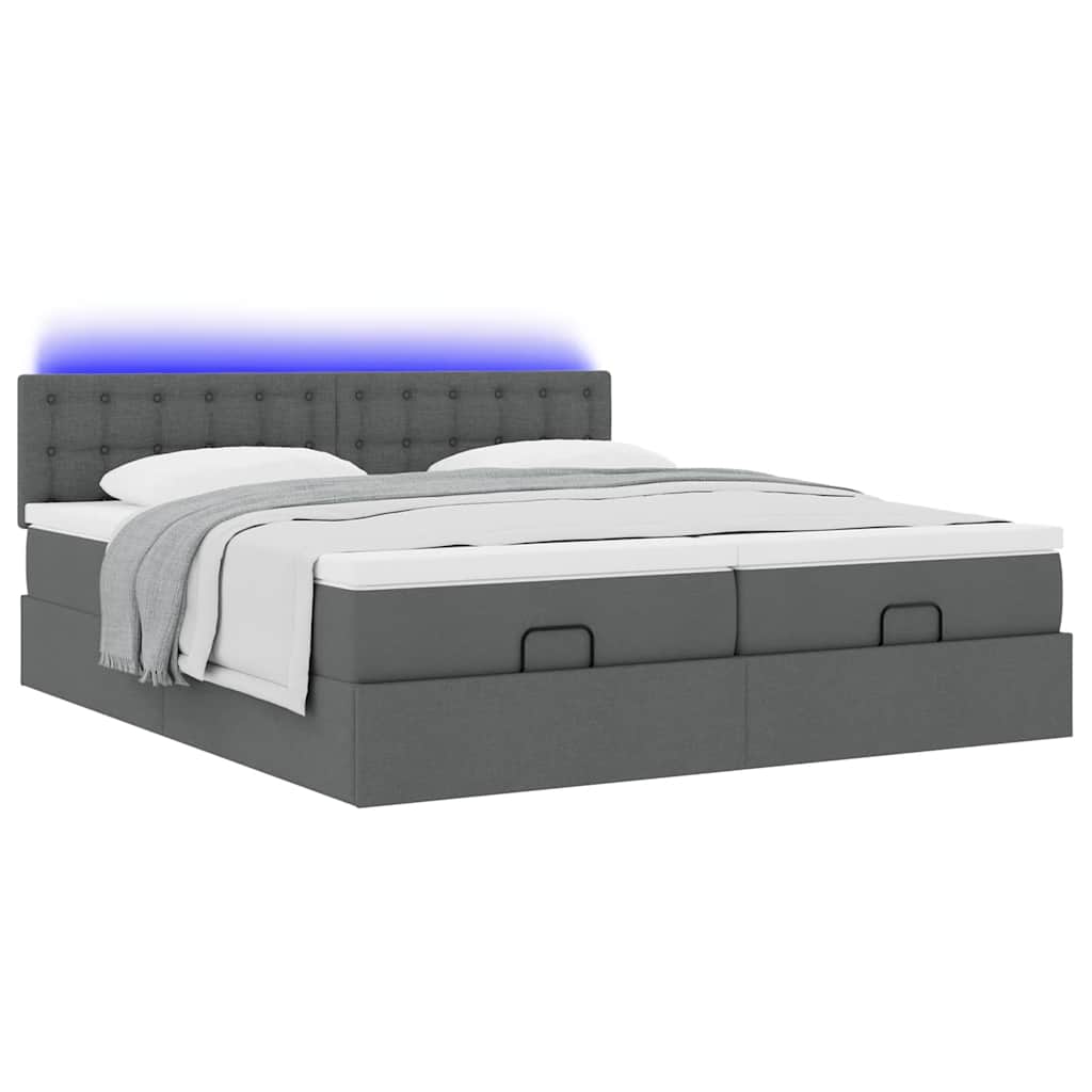 vidaXL Ottoman-Bett mit Matratzen & LEDs Dunkelgrau 200x200 cm Stoff