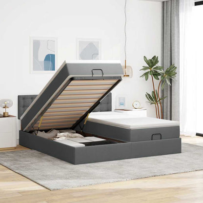 vidaXL Ottoman-Bett mit Matratzen & LEDs Dunkelgrau 200x200 cm Stoff