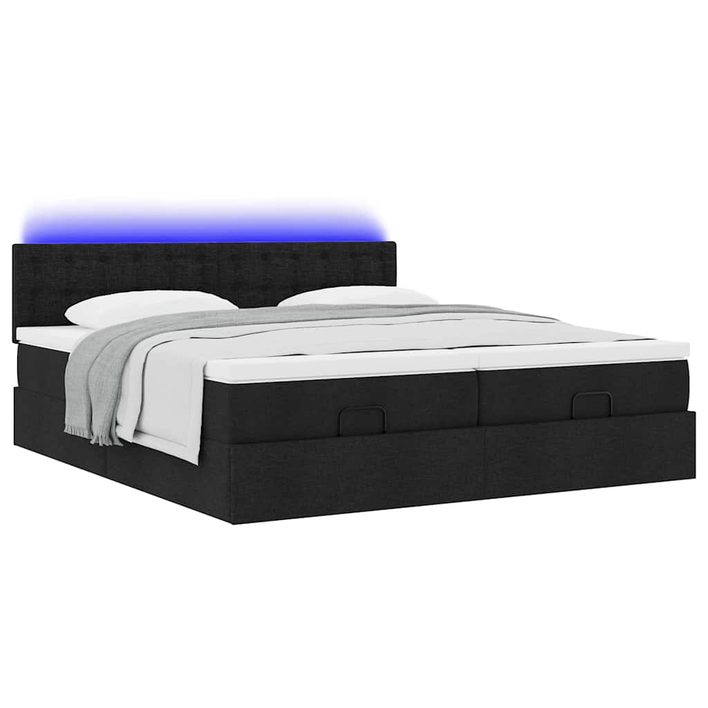 vidaXL Ottoman-Bett mit Matratzen & LEDs Schwarz 200x200 cm Stoff
