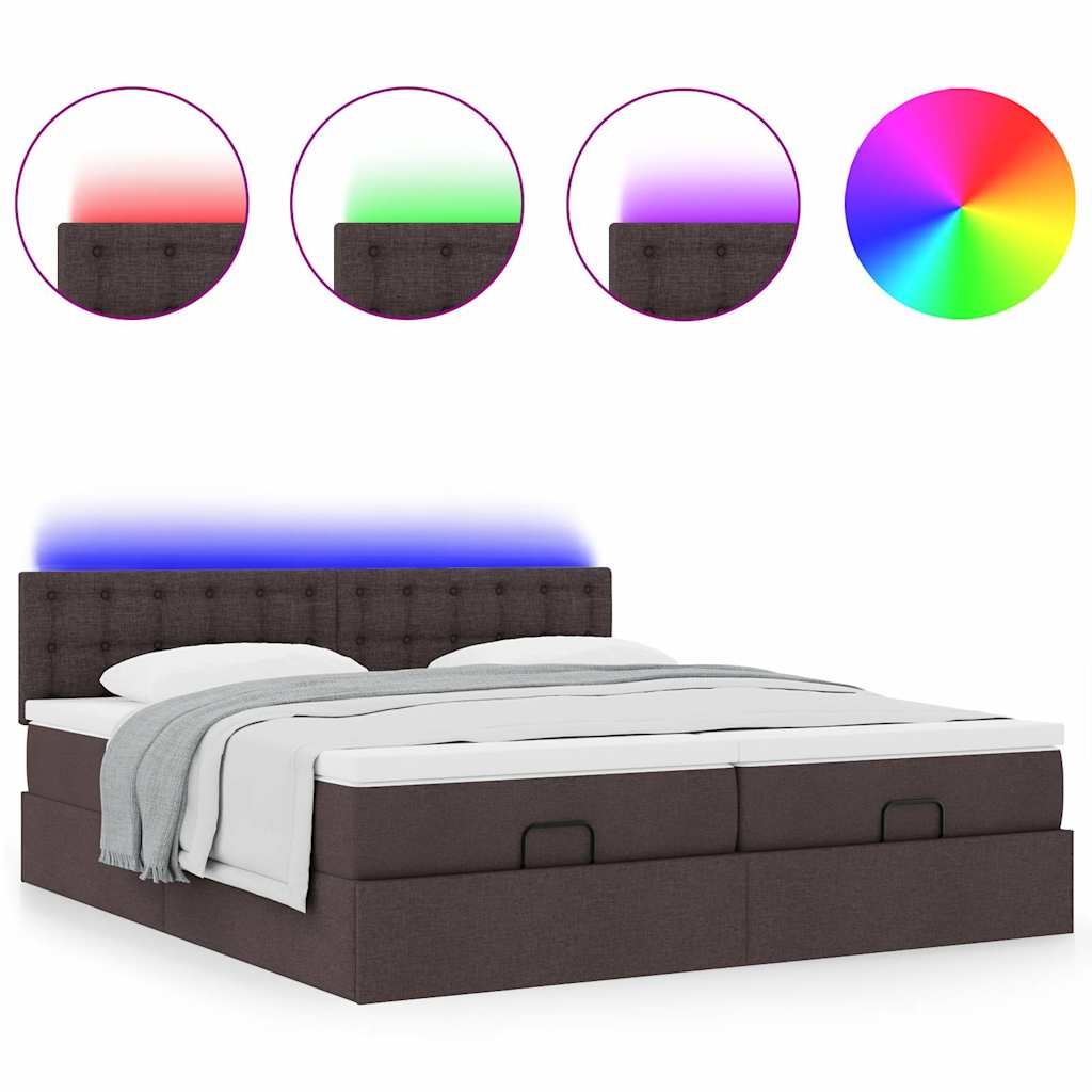 vidaXL Ottoman-Bett mit Matratzen & LEDs Dunkelbraun 200x200 cm Stoff