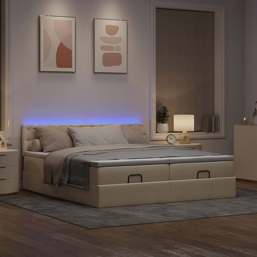 vidaXL Lit ottoman avec matelas et LED Crème 200x200 cm Tissu