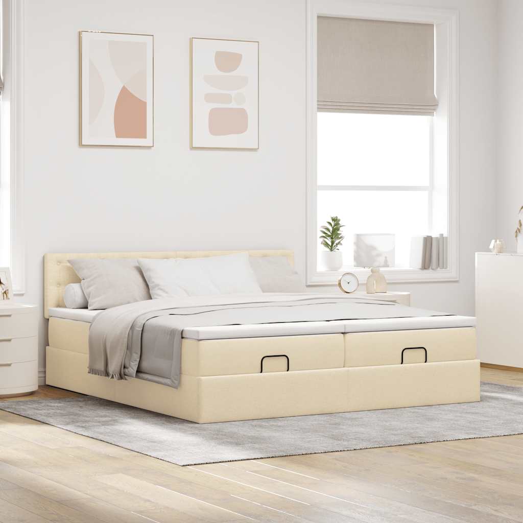 vidaXL Lit ottoman avec matelas et LED Crème 200x200 cm Tissu