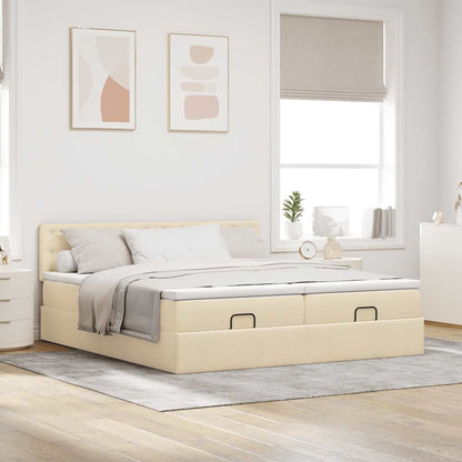 vidaXL Lit ottoman avec matelas et LED Crème 200x200 cm Tissu