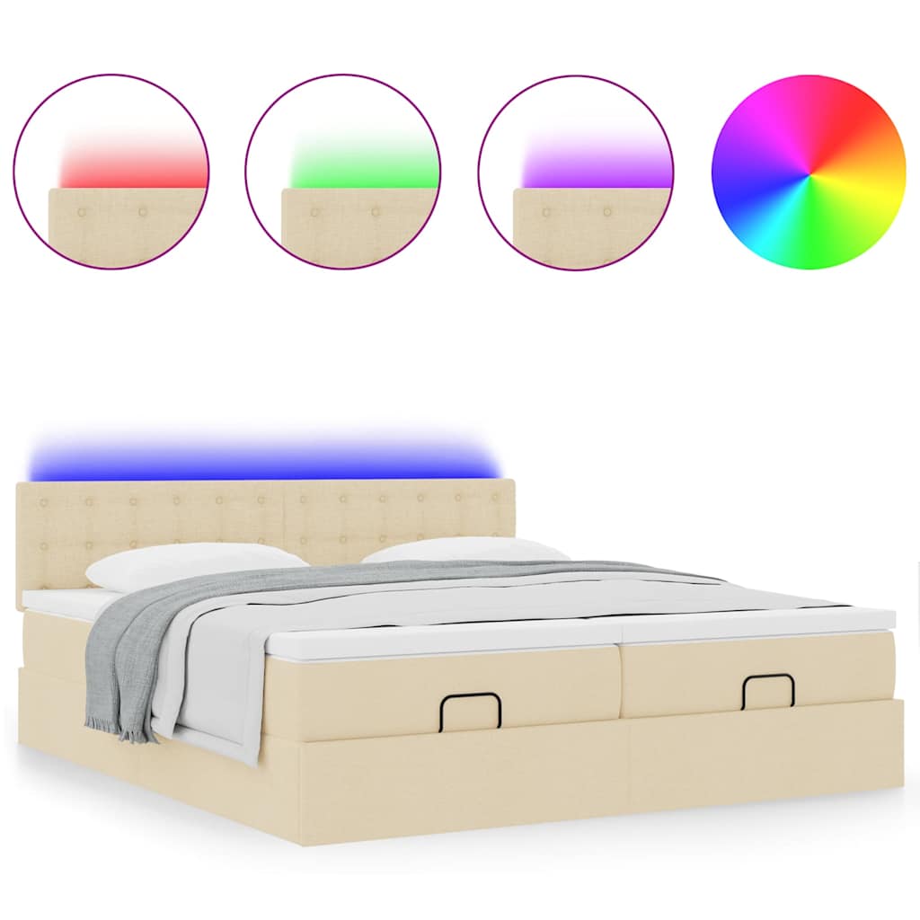 vidaXL Lit ottoman avec matelas et LED Crème 200x200 cm Tissu