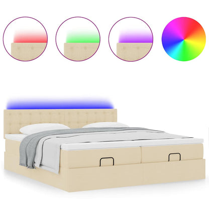 vidaXL Lit ottoman avec matelas et LED Crème 200x200 cm Tissu