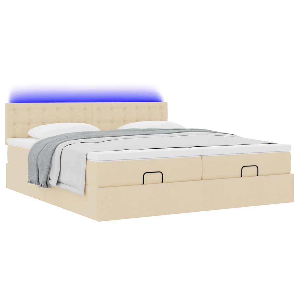 vidaXL Lit ottoman avec matelas et LED Crème 200x200 cm Tissu
