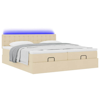 vidaXL Lit ottoman avec matelas et LED Crème 200x200 cm Tissu