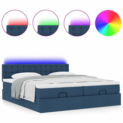 vidaXL Ottoman-Bett mit Matratzen & LEDs Blau 200x200 cm Stoff