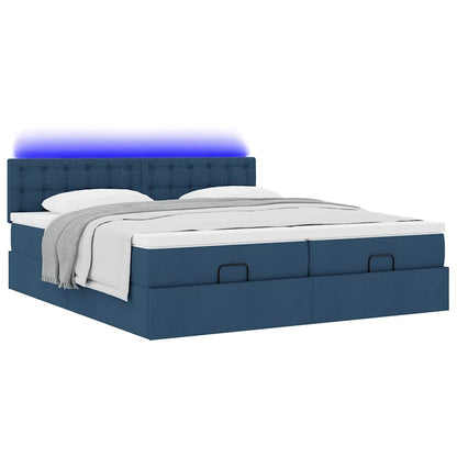 vidaXL Ottoman-Bett mit Matratzen & LEDs Blau 200x200 cm Stoff