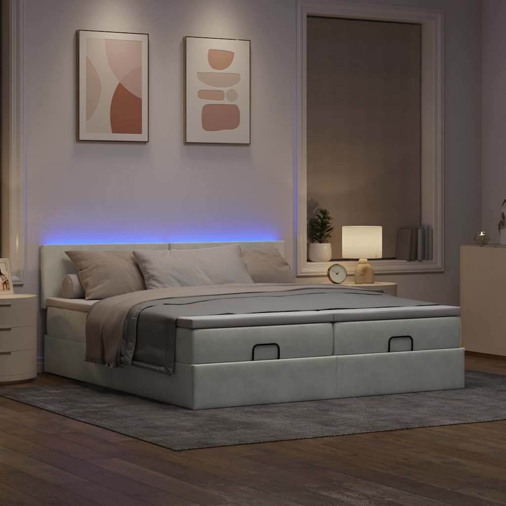 vidaXL Ottoman-Bett mit Matratzen & LEDs Hellgrau 160x200 cm Samt