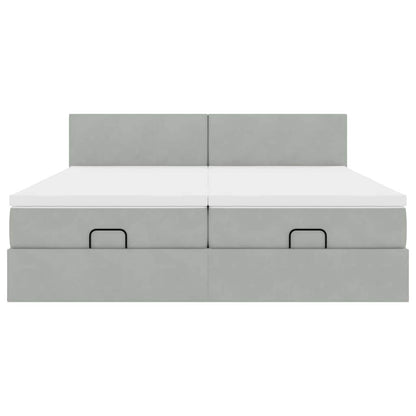 vidaXL Ottoman-Bett mit Matratzen & LEDs Hellgrau 160x200 cm Samt