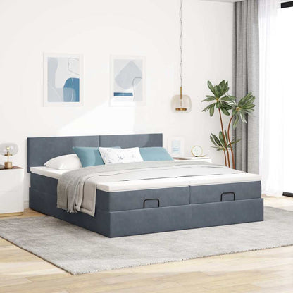 vidaXL Ottoman-Bett mit Matratzen & LEDs Dunkelgrau 160x200 cm Samt