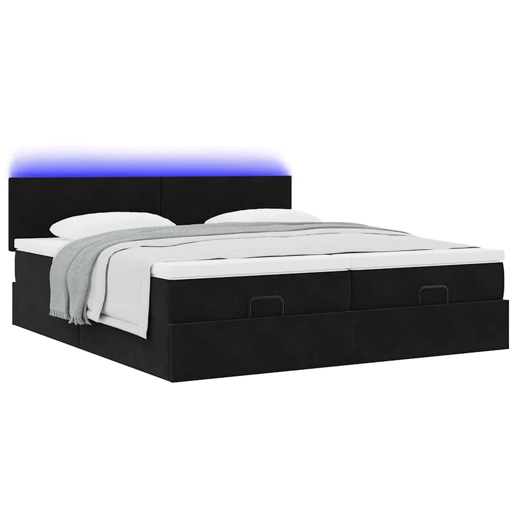 Ottoman-Bett mit Matratzen & LEDs Schwarz 160x200 cm Samt
