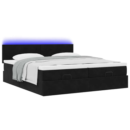 Ottoman-Bett mit Matratzen & LEDs Schwarz 160x200 cm Samt
