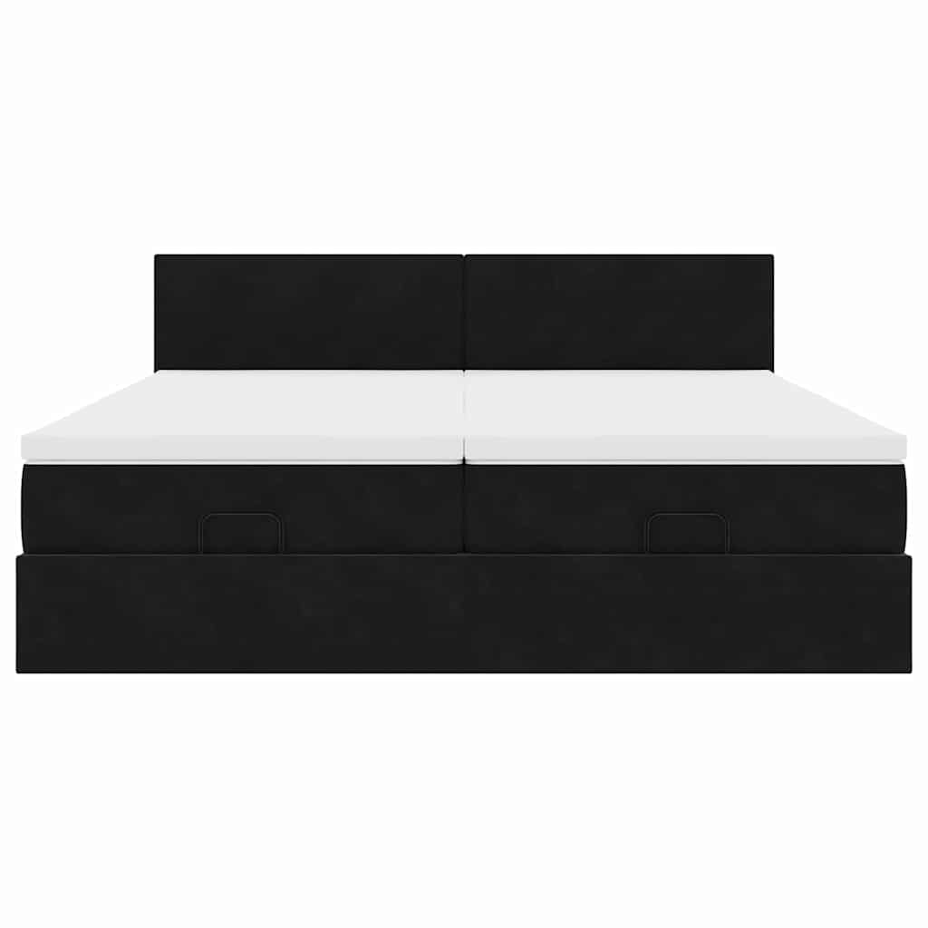 Ottoman-Bett mit Matratzen & LEDs Schwarz 160x200 cm Samt
