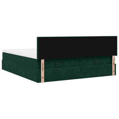 vidaXL Ottoman-Bett mit Matratzen & LEDs Dunkelgrün 160x200 cm Samt