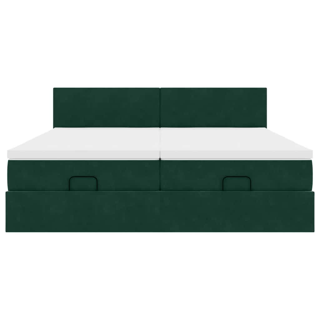 Ottoman-Bett mit Matratzen & LEDs Dunkelgrün 160x200 cm Samt