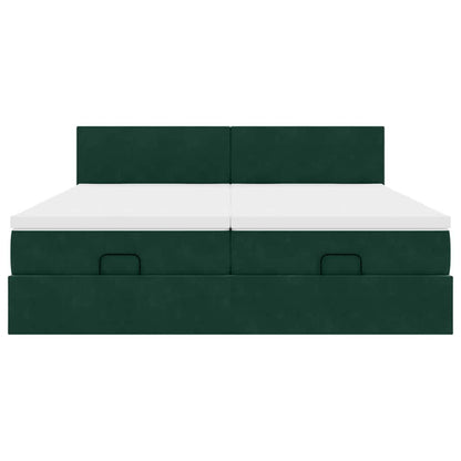 Ottoman-Bett mit Matratzen & LEDs Dunkelgrün 160x200 cm Samt