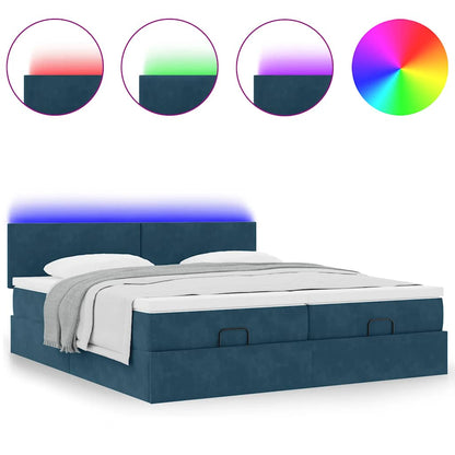 vidaXL Ottoman-Bett mit Matratzen & LEDs Dunkelblau 160x200 cm Samt