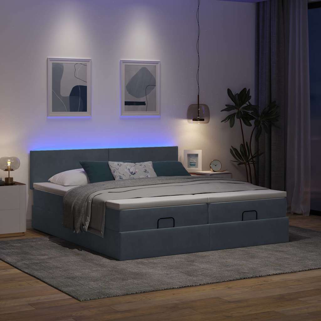 vidaXL Ottoman-Bett mit Matratzen & LEDs Dunkelgrau 180x200 cm Samt
