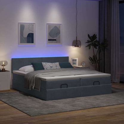 vidaXL Ottoman-Bett mit Matratzen & LEDs Dunkelgrau 180x200 cm Samt
