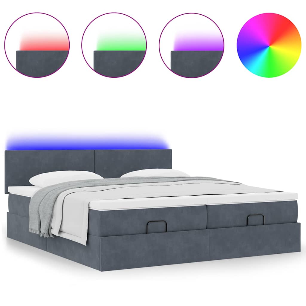 vidaXL Ottoman-Bett mit Matratzen & LEDs Dunkelgrau 180x200 cm Samt