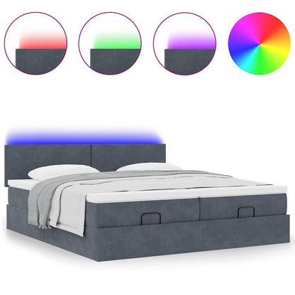 vidaXL Ottoman-Bett mit Matratzen & LEDs Dunkelgrau 180x200 cm Samt