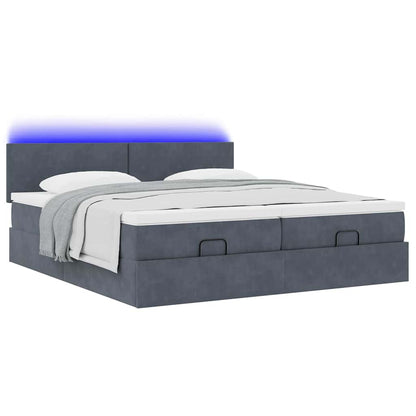 vidaXL Ottoman-Bett mit Matratzen & LEDs Dunkelgrau 180x200 cm Samt