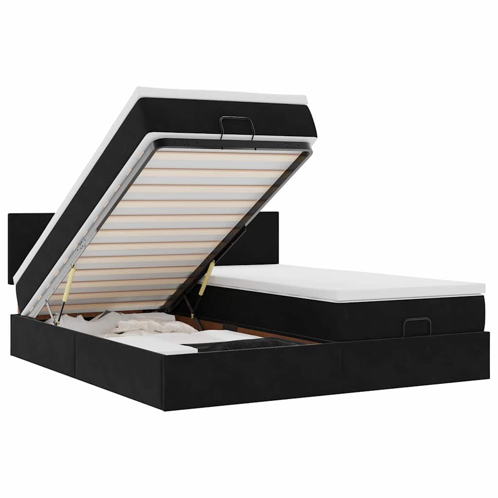 Ottoman-Bett mit Matratzen & LEDs Schwarz 180x200 cm Samt