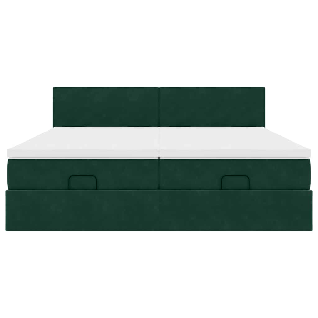 Ottoman-Bett mit Matratzen & LEDs Dunkelgrün 180x200 cm Samt