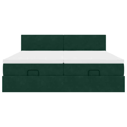 Ottoman-Bett mit Matratzen & LEDs Dunkelgrün 180x200 cm Samt