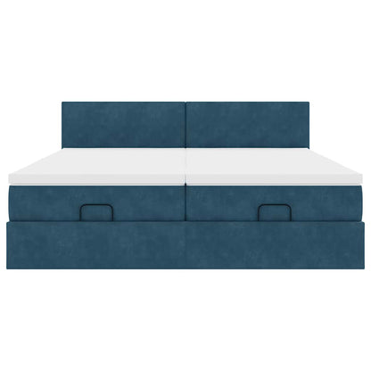 vidaXL Ottoman-Bett mit Matratzen & LEDs Dunkelblau 180x200 cm Samt