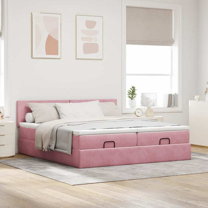 vidaXL Ottoman-Bett mit Matratzen & LEDs Rosa 180x200 cm Samt