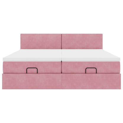 vidaXL Ottoman-Bett mit Matratzen & LEDs Rosa 180x200 cm Samt