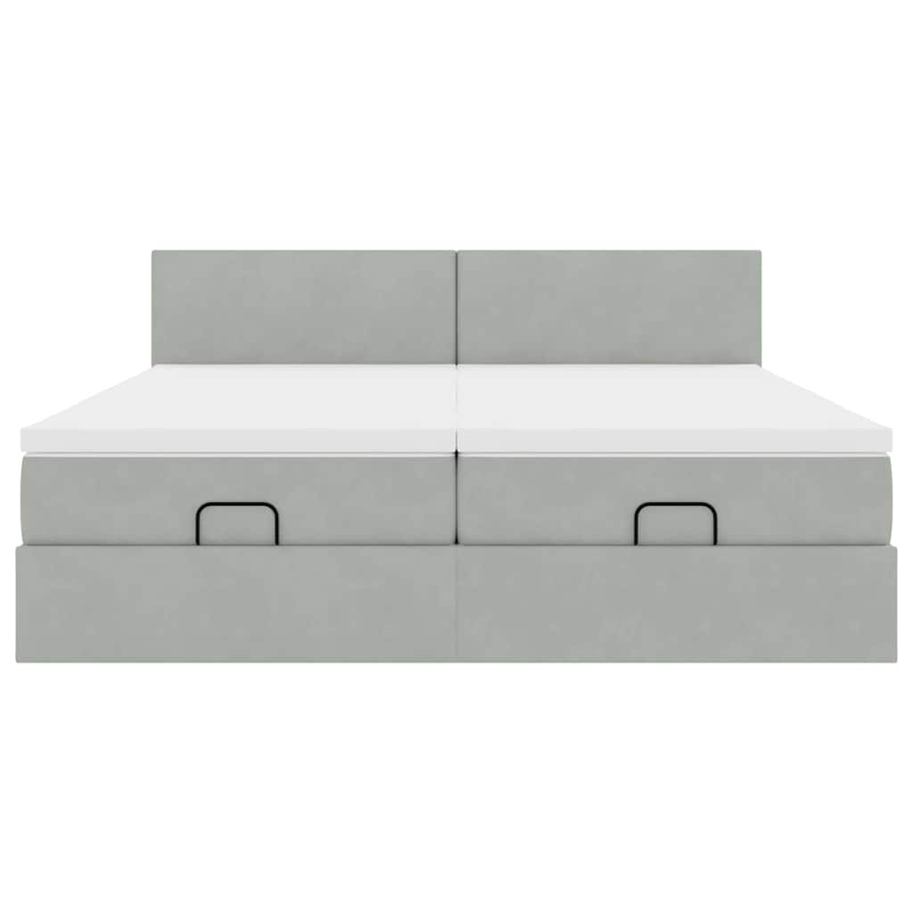 vidaXL Ottoman-Bett mit Matratzen & LEDs Hellgrau 200x200 cm Samt