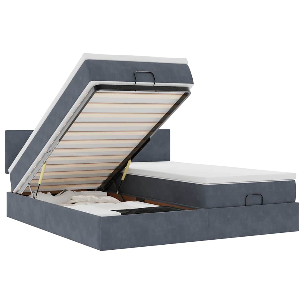 Ottoman-Bett mit Matratzen & LEDs Dunkelgrau 200x200 cm Samt