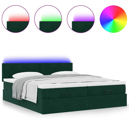 vidaXL Ottoman-Bett mit Matratzen & LEDs Dunkelgrün 200x200 cm Samt