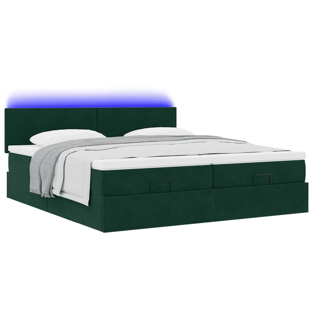 vidaXL Ottoman-Bett mit Matratzen & LEDs Dunkelgrün 200x200 cm Samt