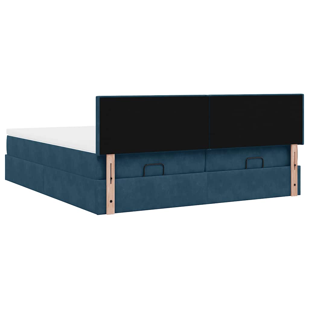 vidaXL Ottoman-Bett mit Matratzen & LED Dunkelblau 200x200 cm Samt