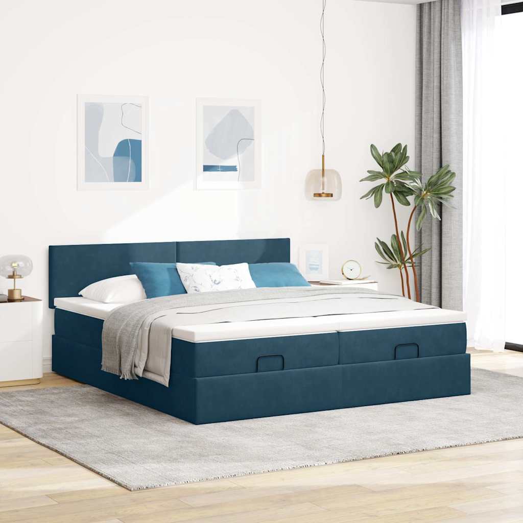 vidaXL Ottoman-Bett mit Matratzen & LED Dunkelblau 200x200 cm Samt
