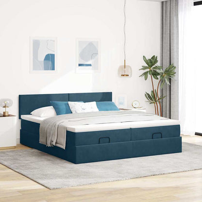 vidaXL Ottoman-Bett mit Matratzen & LED Dunkelblau 200x200 cm Samt