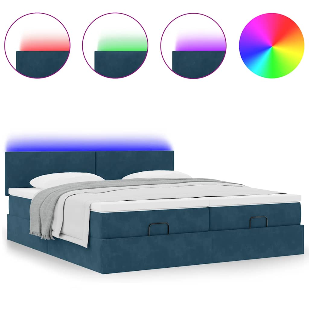 vidaXL Ottoman-Bett mit Matratzen & LED Dunkelblau 200x200 cm Samt
